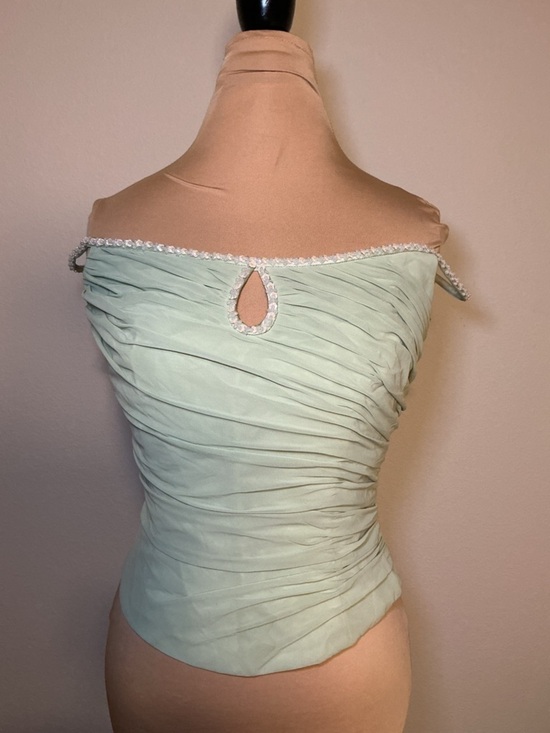 Impressions Tops - Mint Off-Shoulder Ruched Bustier Top
